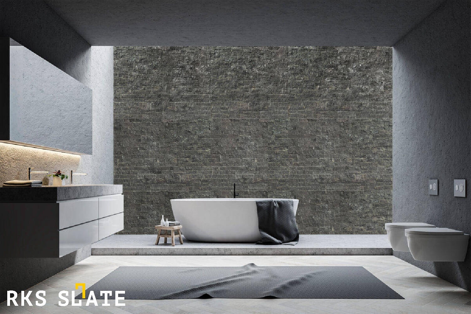 3D мозаика из камня RKS SLATE Кварцит Monsoon Black Rockface